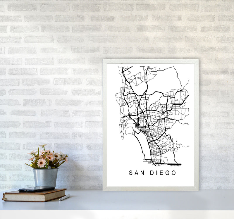 San Diego Map Art Print by Pixy Paper A2 Oak Frame