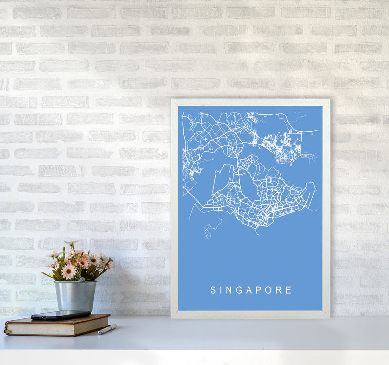 Singapore Map Blueprint Art Print by Pixy Paper A2 Oak Frame