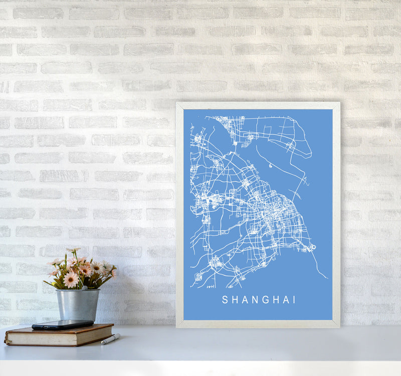 Shanghai Map Blueprint Art Print by Pixy Paper A2 Oak Frame