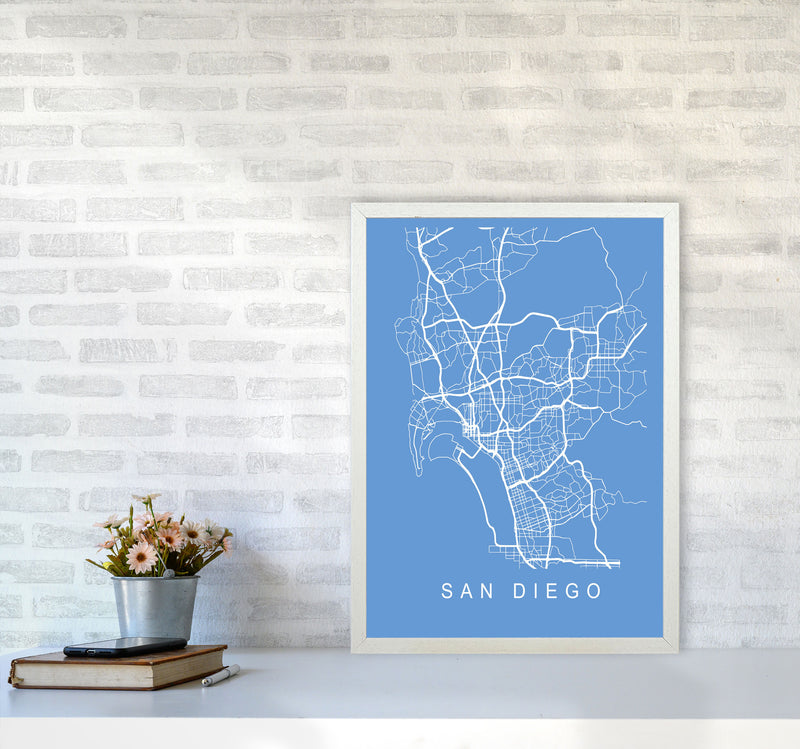 San Diego Map Blueprint Art Print by Pixy Paper A2 Oak Frame