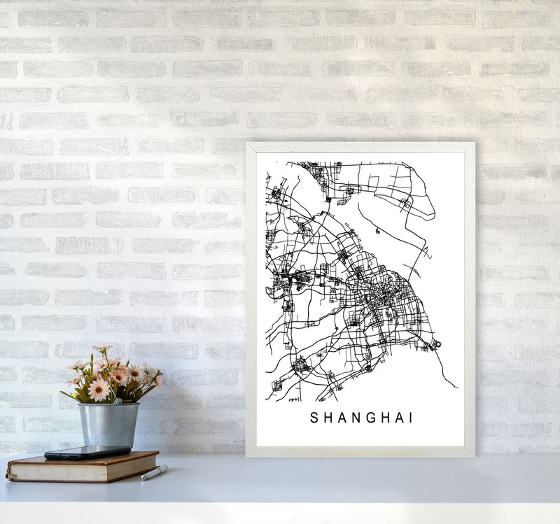 Shanghai Map Art Print by Pixy Paper A2 Oak Frame
