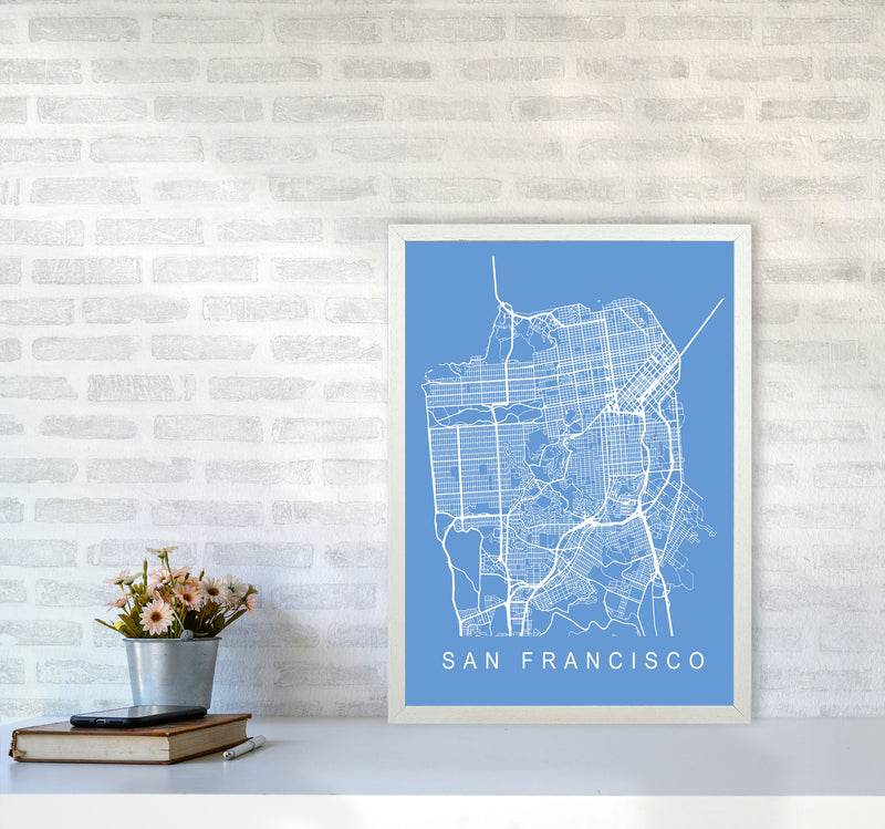 San Francisco Map Blueprint Art Print by Pixy Paper A2 Oak Frame