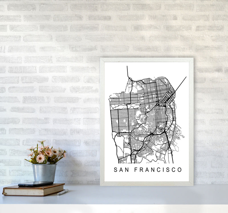 San Francisco Map Art Print by Pixy Paper A2 Oak Frame