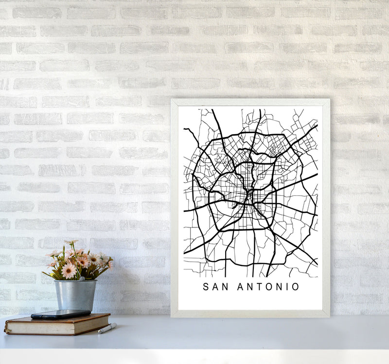 San Antonio Map Art Print by Pixy Paper A2 Oak Frame