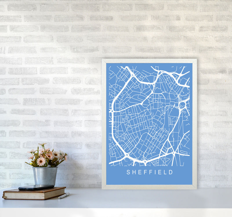 Sheffield Map Blueprint Art Print by Pixy Paper A2 Oak Frame