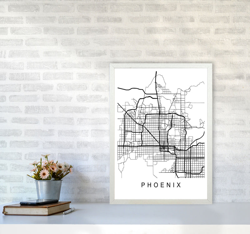 Phoenix Map Art Print by Pixy Paper A2 Oak Frame