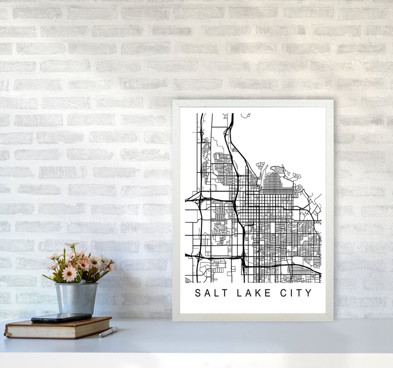 Salt Lake Map Art Print by Pixy Paper A2 Oak Frame