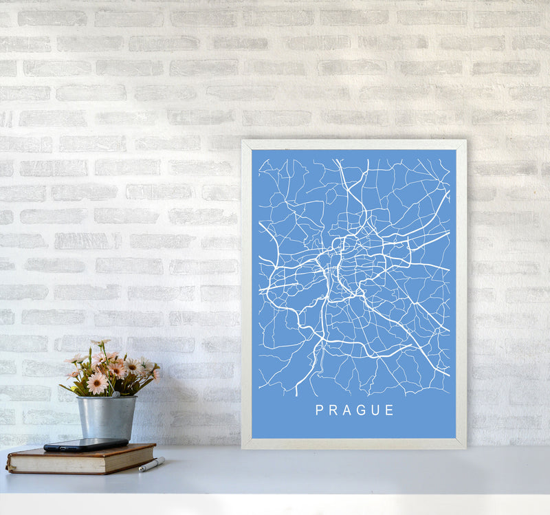 Prague Map Blueprint Art Print by Pixy Paper A2 Oak Frame