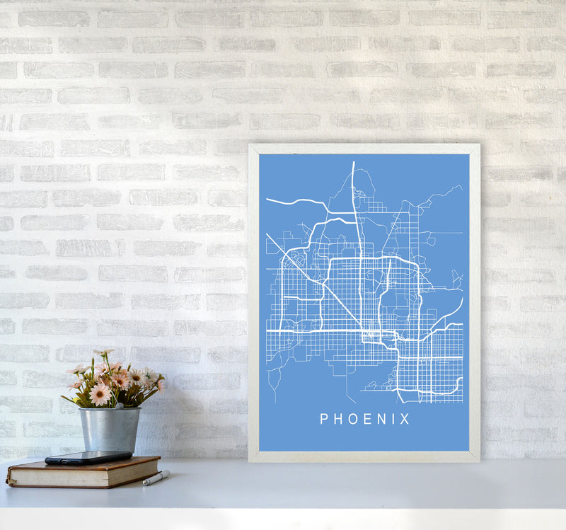 Phoenix Map Blueprint Art Print by Pixy Paper A2 Oak Frame