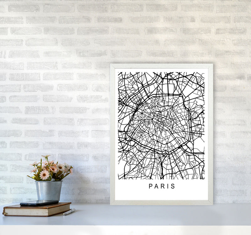Paris Map Art Print by Pixy Paper A2 Oak Frame