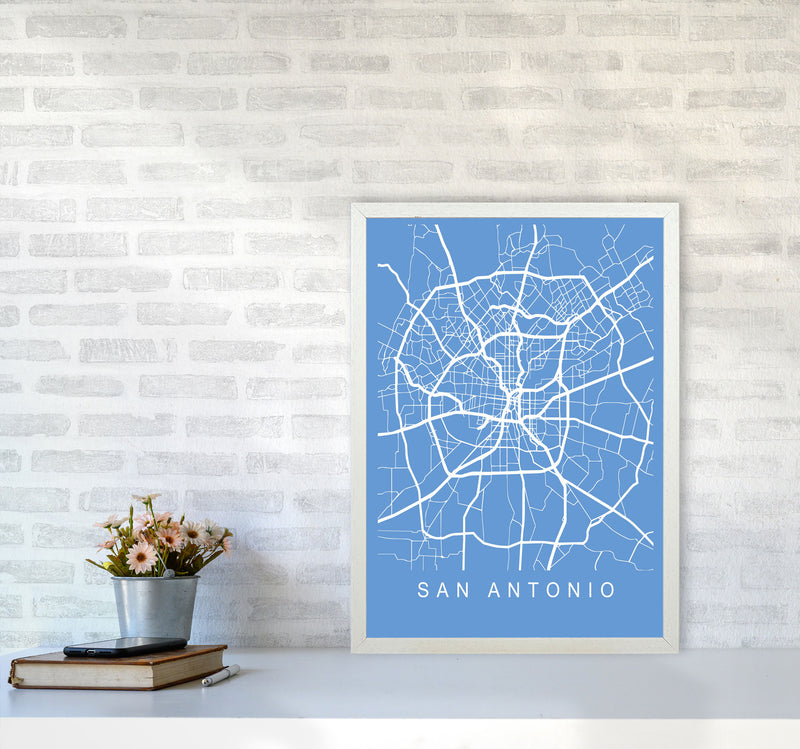 San Antonio Map Blueprint Art Print by Pixy Paper A2 Oak Frame