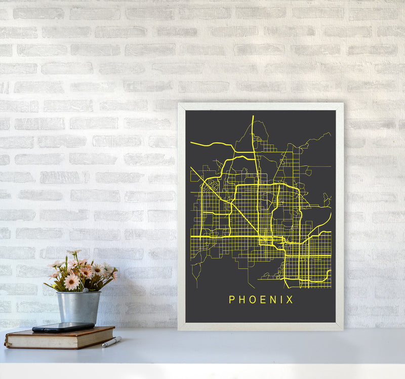 Phoenix Map Neon Art Print by Pixy Paper A2 Oak Frame