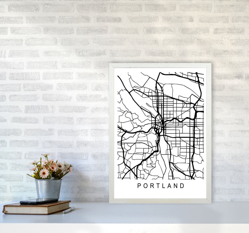 Portland Map Art Print by Pixy Paper A2 Oak Frame