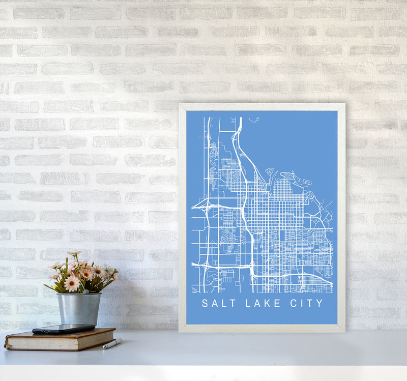 Salt Lake City Map Blueprint Art Print by Pixy Paper A2 Oak Frame