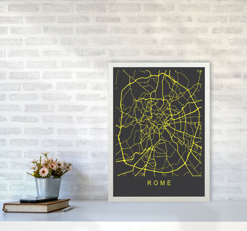 Rome Map Neon Art Print by Pixy Paper A2 Oak Frame