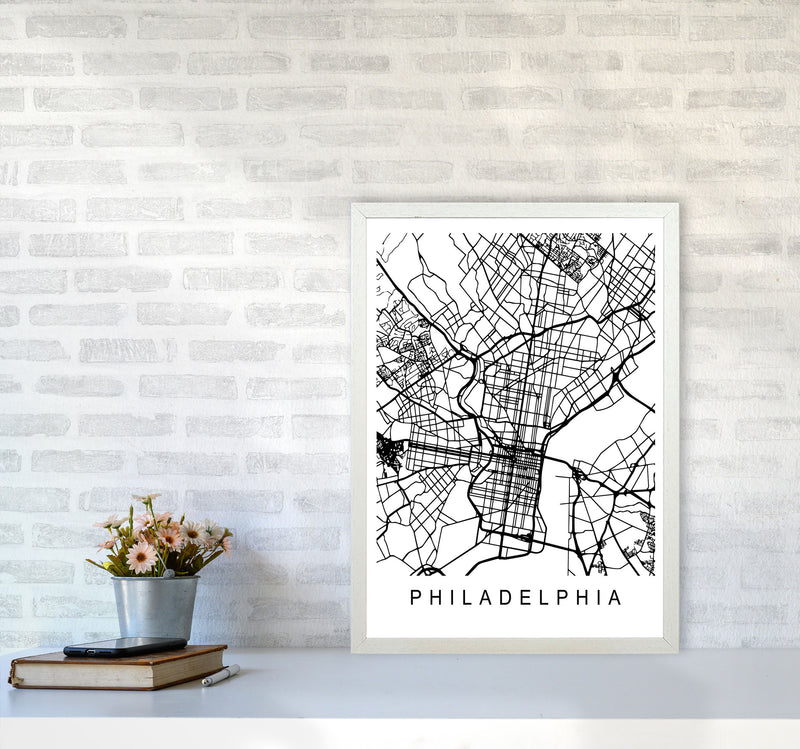Philadelphia Map Art Print by Pixy Paper A2 Oak Frame