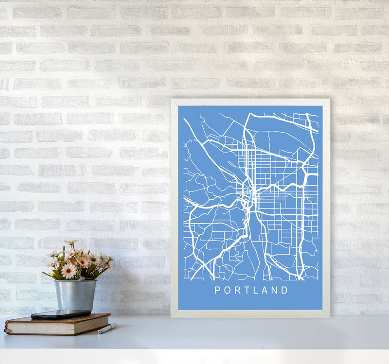 Portland Map Blueprint Art Print by Pixy Paper A2 Oak Frame
