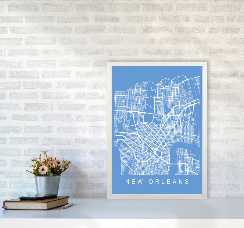 New Orleans Map Blueprint Art Print by Pixy Paper A2 Oak Frame