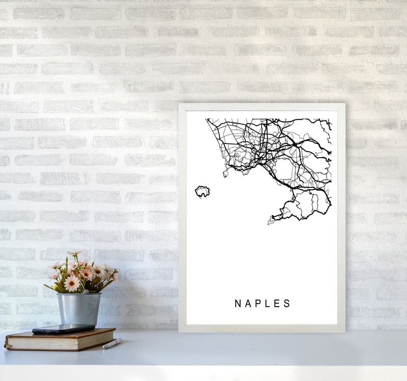 Naples Map Art Print by Pixy Paper A2 Oak Frame
