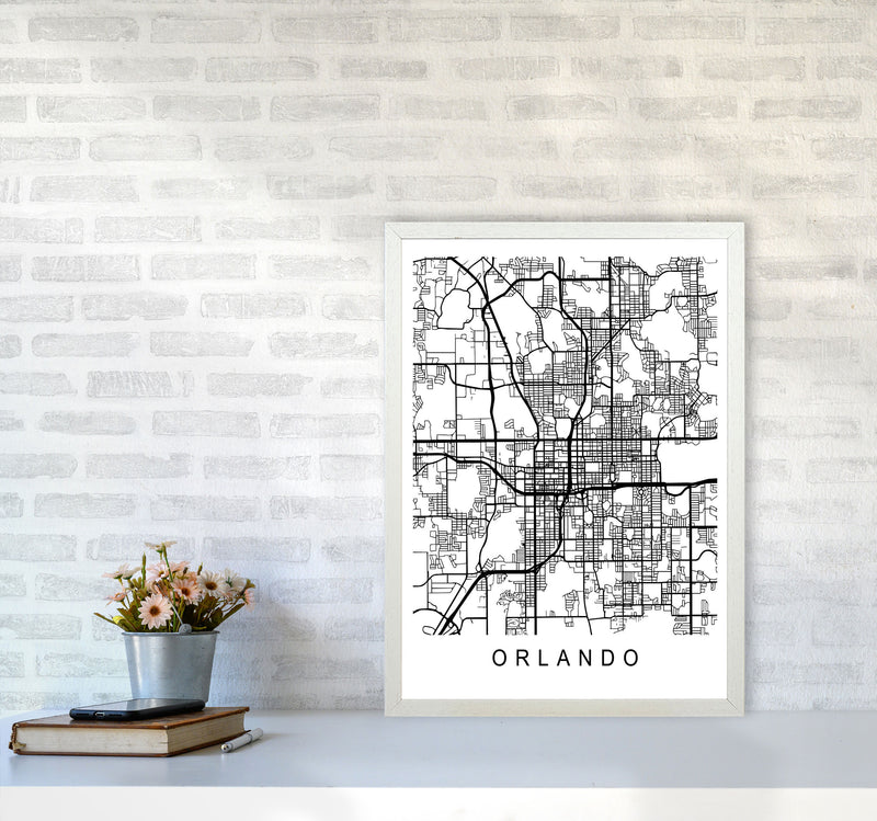 Orlando Map Art Print by Pixy Paper A2 Oak Frame