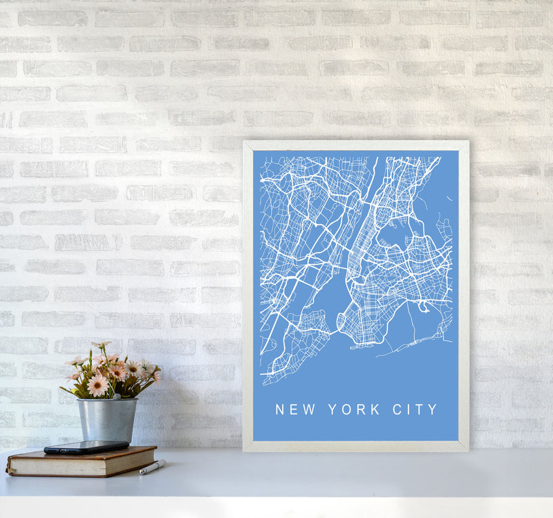 New York City Map Blueprint Art Print by Pixy Paper A2 Oak Frame
