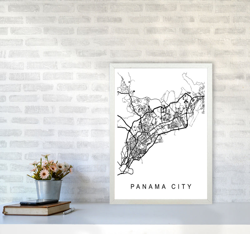 Panama Map Art Print by Pixy Paper A2 Oak Frame