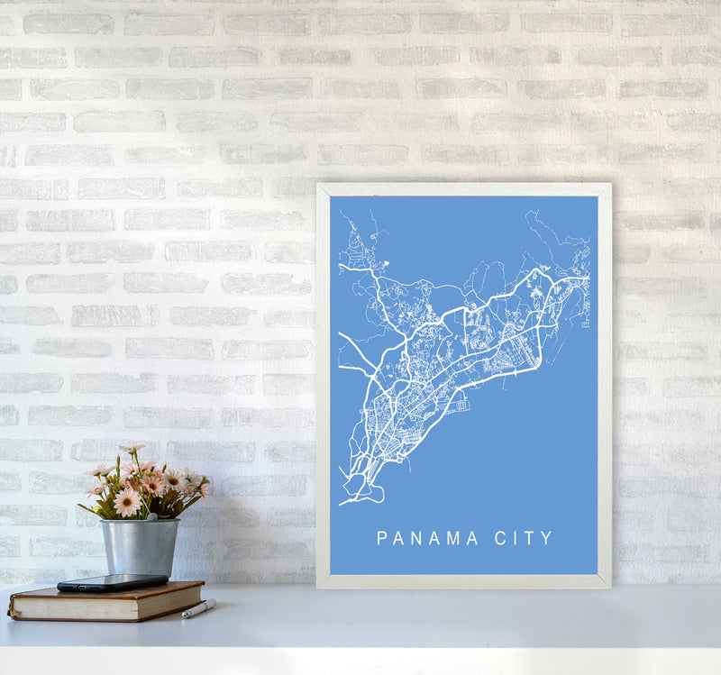 Panama City Map Blueprint Art Print by Pixy Paper A2 Oak Frame