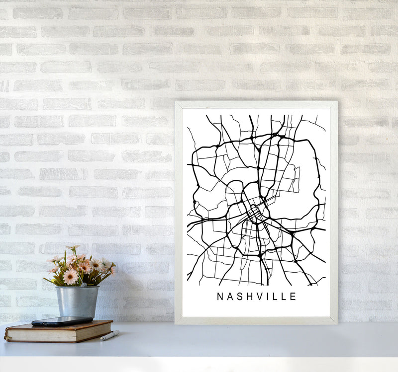 Nashville Map Art Print by Pixy Paper A2 Oak Frame