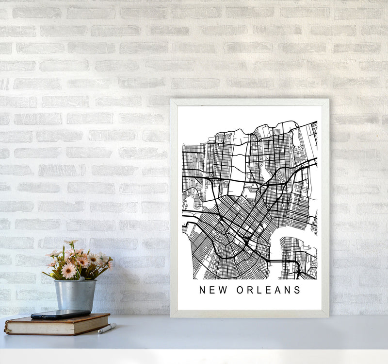 New Orleans Map Art Print by Pixy Paper A2 Oak Frame