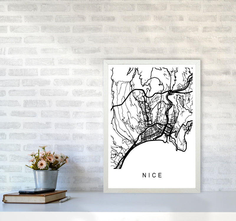 Nice Map Art Print by Pixy Paper A2 Oak Frame