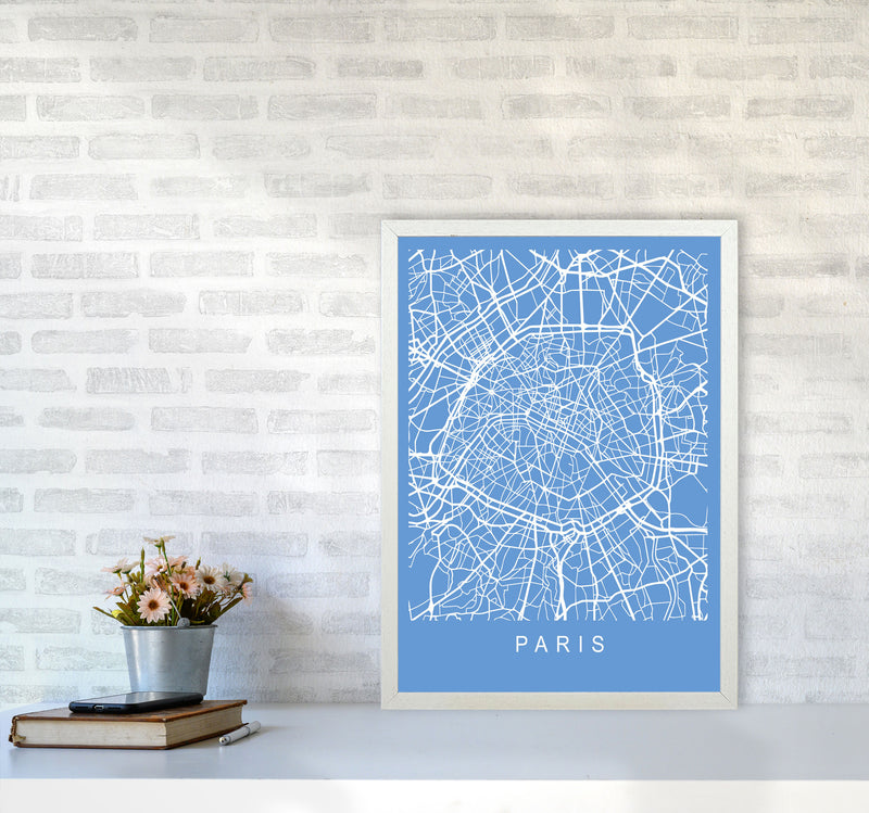 Paris Map Blueprint Art Print by Pixy Paper A2 Oak Frame