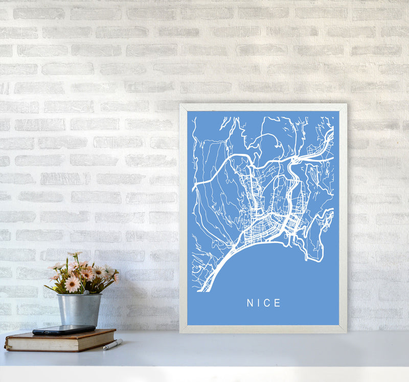 Nice Map Blueprint Art Print by Pixy Paper A2 Oak Frame