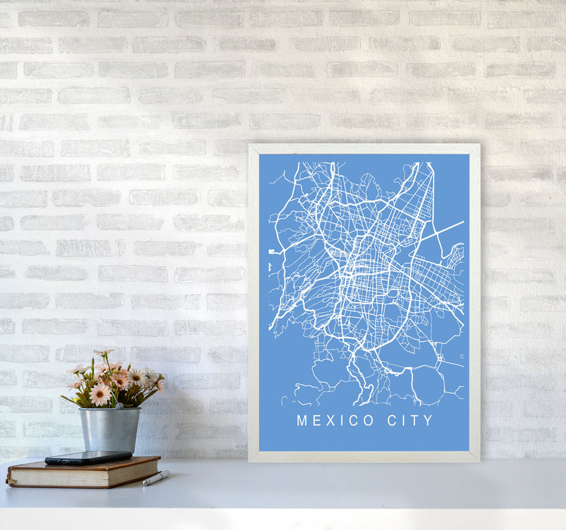 Mexico City Map Blueprint Art Print by Pixy Paper A2 Oak Frame