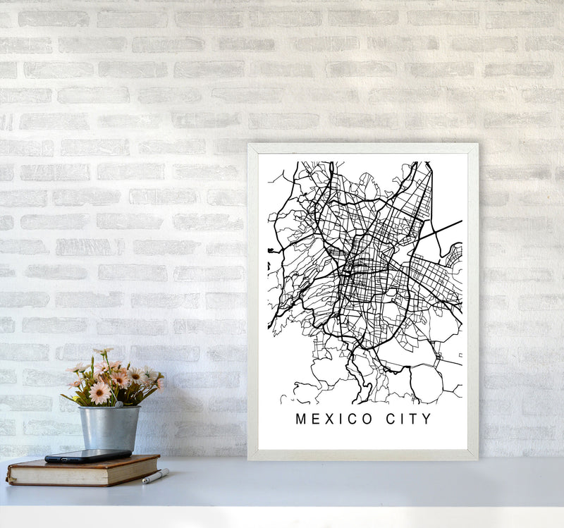 Mexico Map Art Print by Pixy Paper A2 Oak Frame