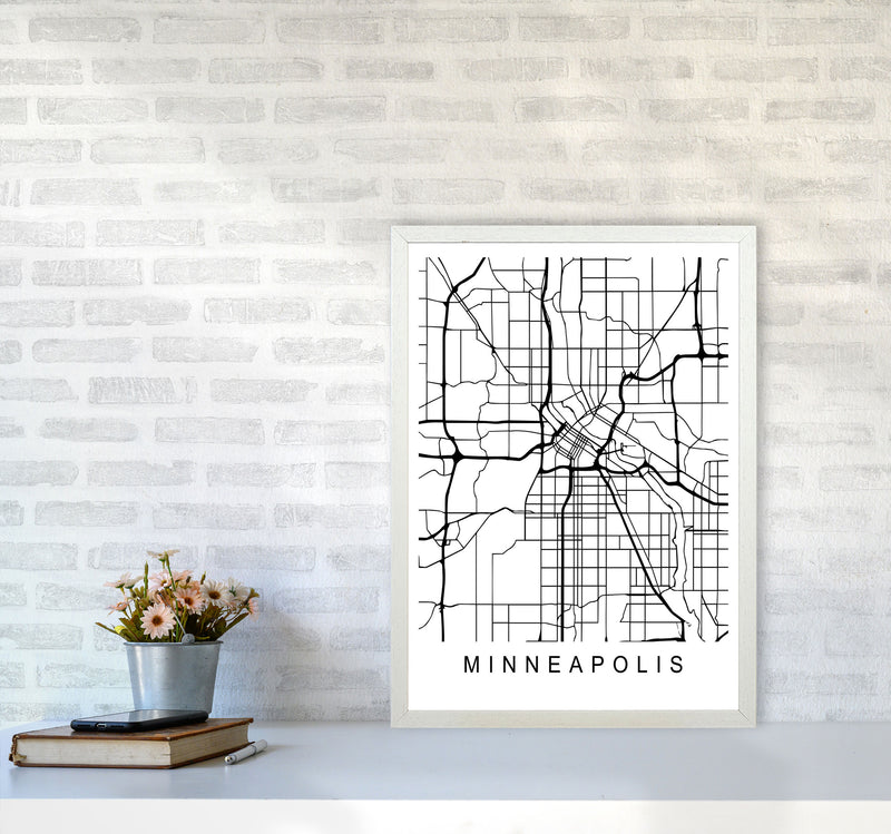 Minneapolis Map Art Print by Pixy Paper A2 Oak Frame