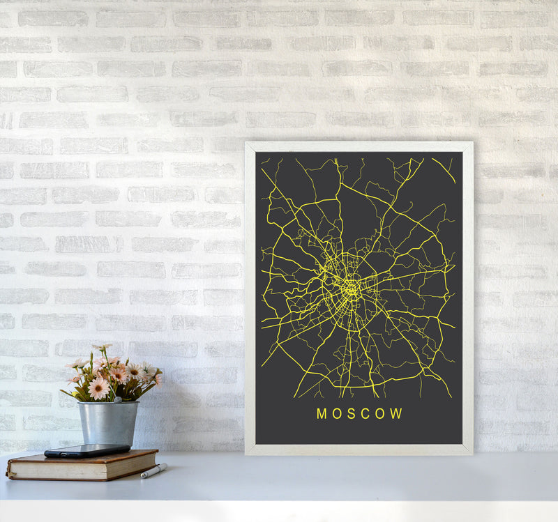 Moscow Map Neon Art Print by Pixy Paper A2 Oak Frame