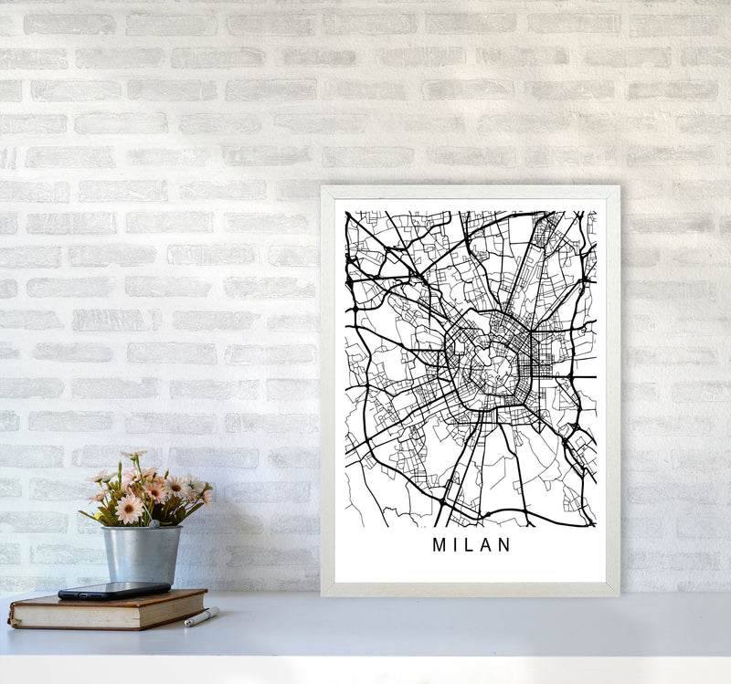 Milan Map Art Print by Pixy Paper A2 Oak Frame