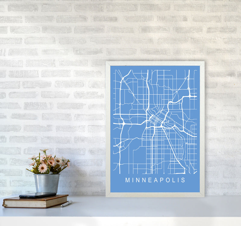 Minneapolis Map Blueprint Art Print by Pixy Paper A2 Oak Frame