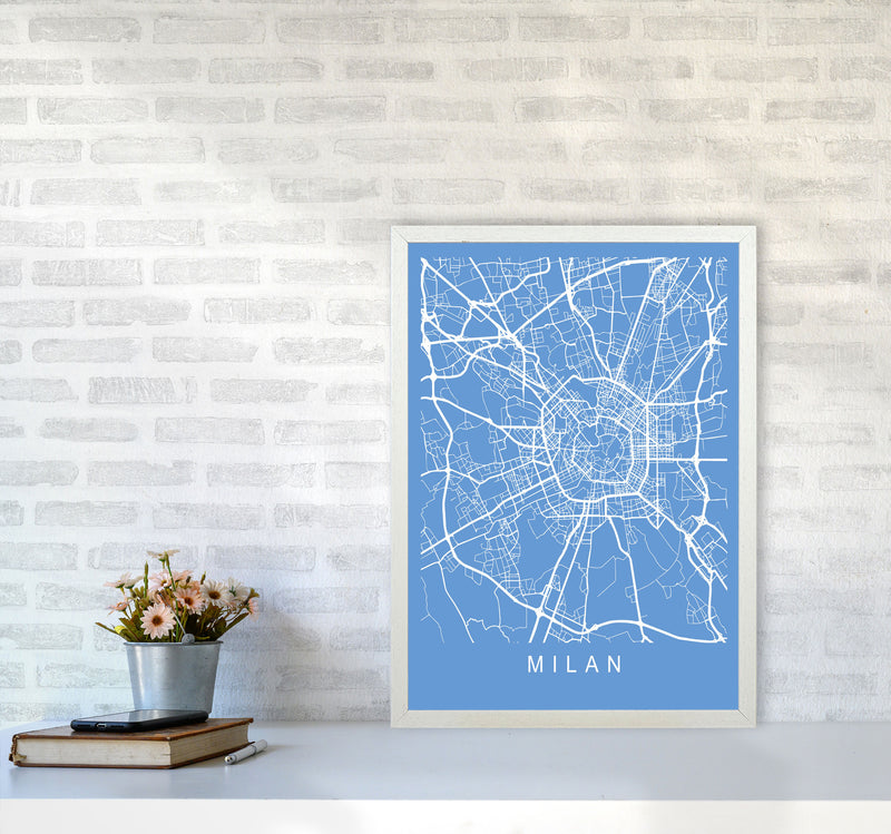 Milan Map Blueprint Art Print by Pixy Paper A2 Oak Frame