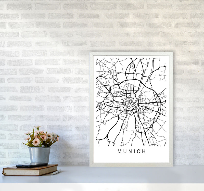 Munich Map Art Print by Pixy Paper A2 Oak Frame