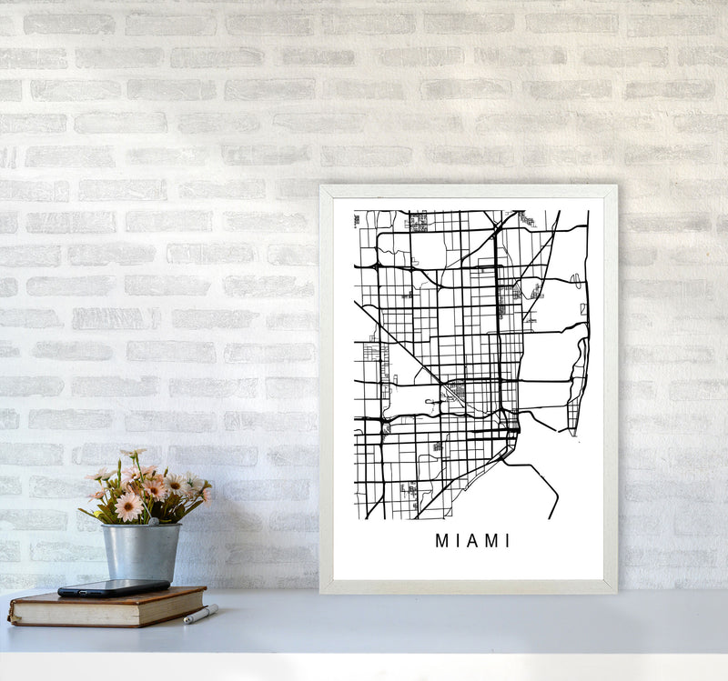 Miami Map Art Print by Pixy Paper A2 Oak Frame