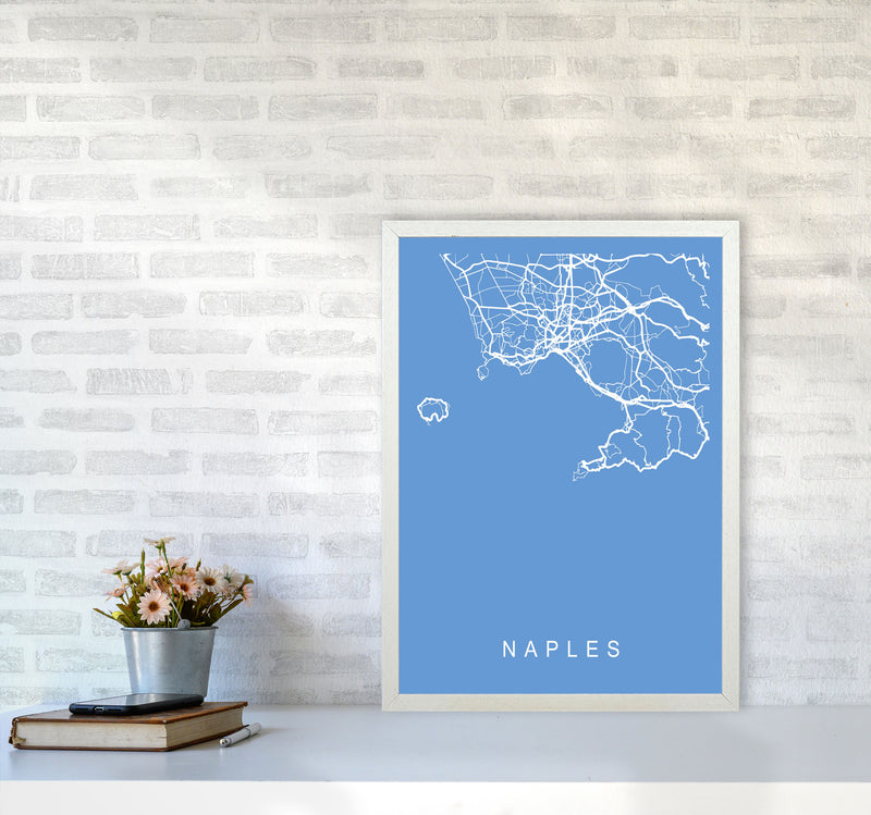 Naples Map Blueprint Art Print by Pixy Paper A2 Oak Frame