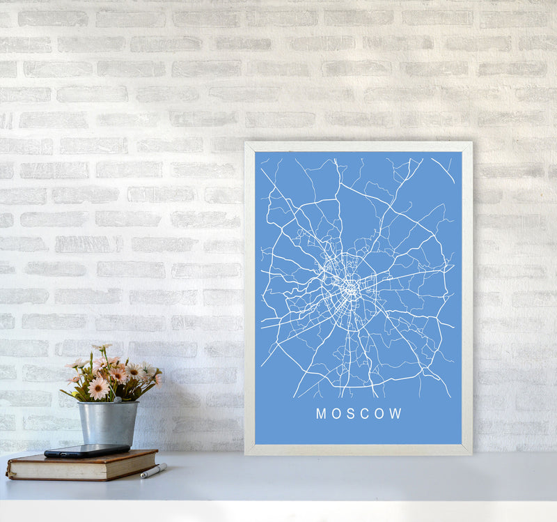 Moscow Map Blueprint Art Print by Pixy Paper A2 Oak Frame