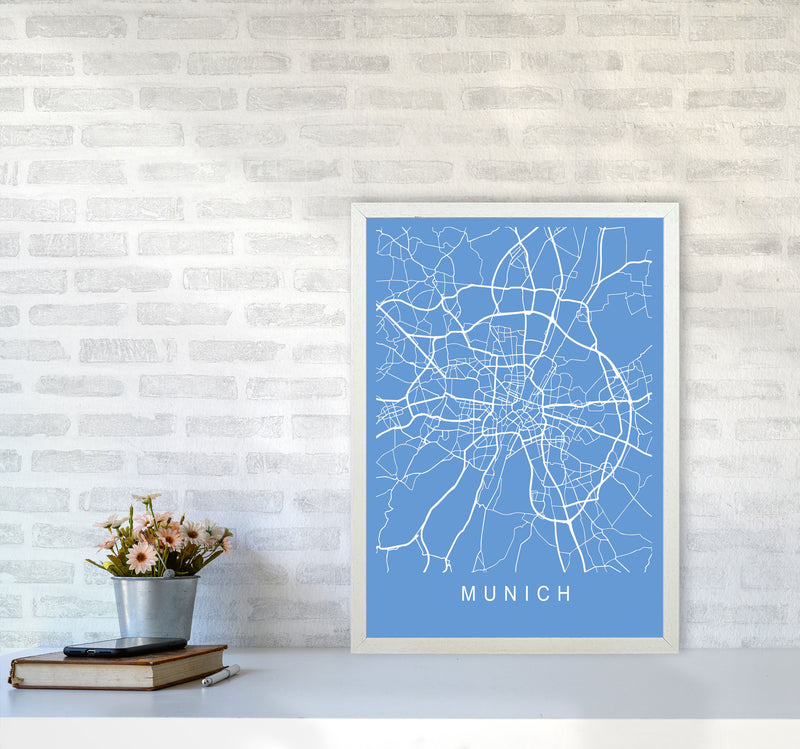 Munich Map Blueprint Art Print by Pixy Paper A2 Oak Frame