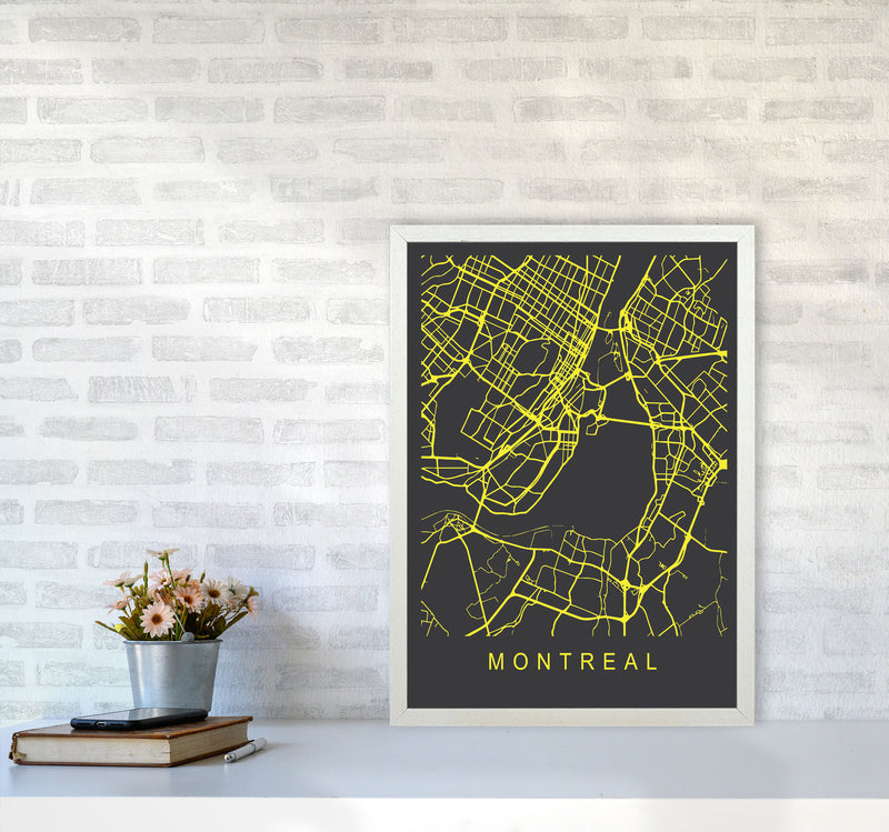 Montreal Map Neon Art Print by Pixy Paper A2 Oak Frame
