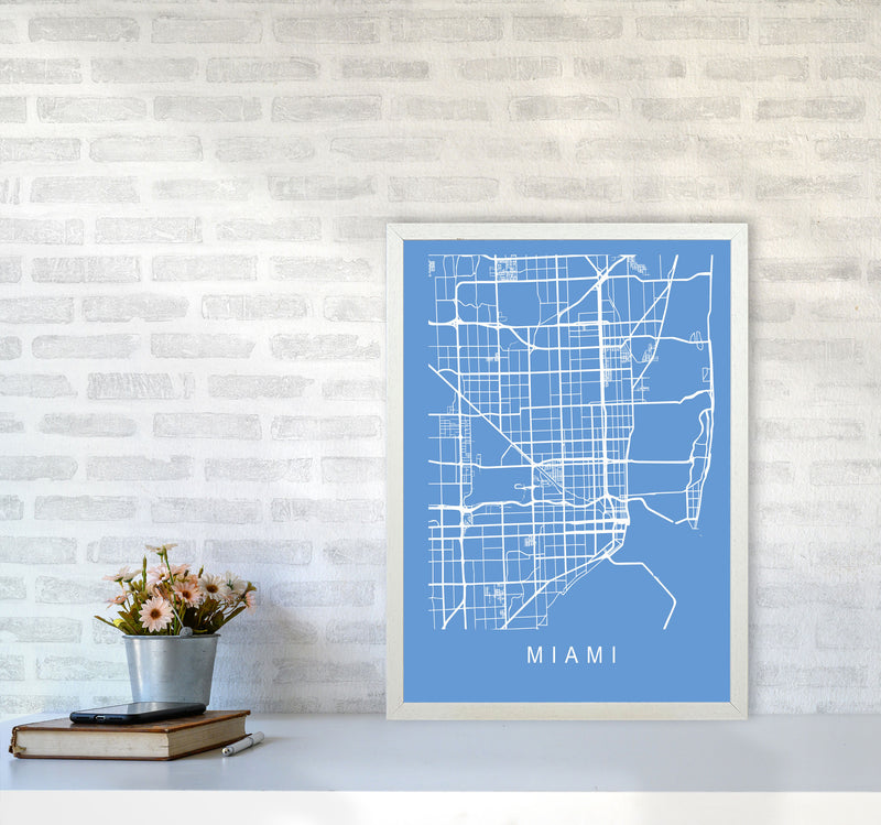 Miami Map Blueprint Art Print by Pixy Paper A2 Oak Frame