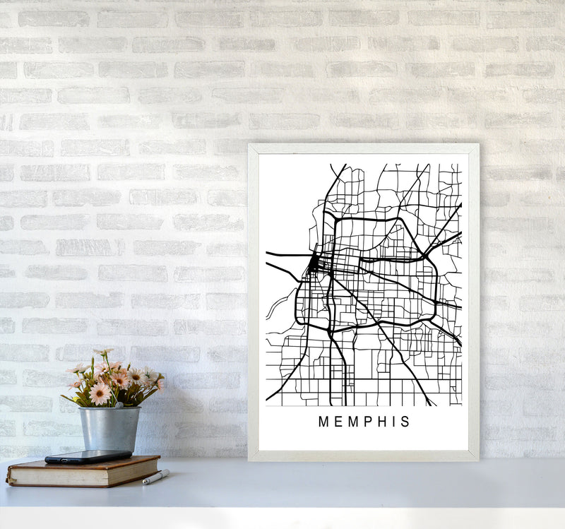 Memphis Map Art Print by Pixy Paper A2 Oak Frame