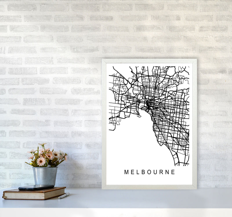 Melbourne Map Art Print by Pixy Paper A2 Oak Frame