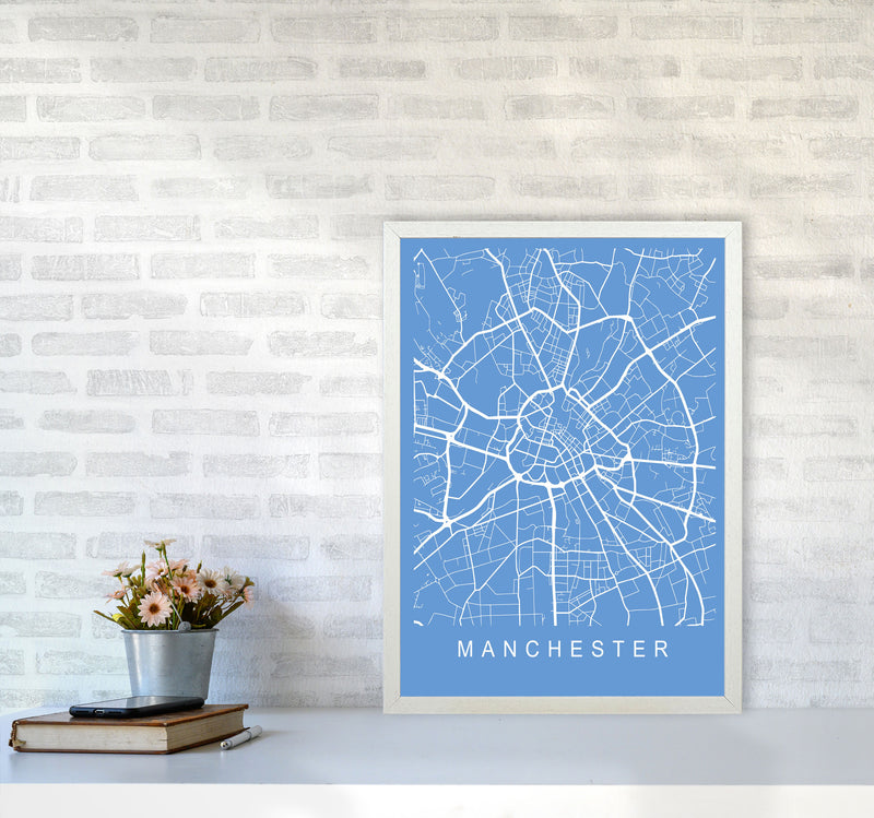 Manchester Map Blueprint Art Print by Pixy Paper A2 Oak Frame
