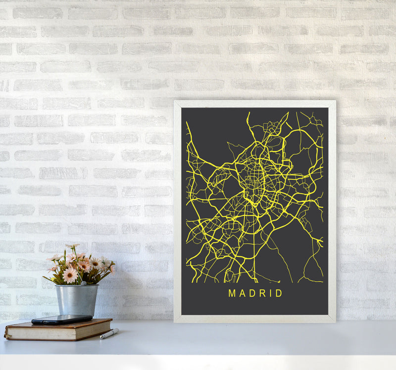 Madrid Map Neon Art Print by Pixy Paper A2 Oak Frame